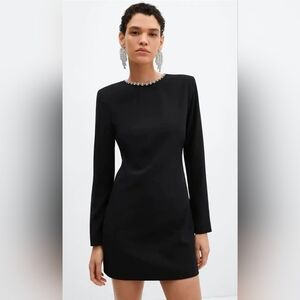 Mango Women’s Black Long Sleeve Collared Open Back Mini Dress M